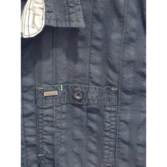 Point Zero Black Label Semi-Fit M Men's Short Sleeve Shirt - Navy Button Down - Picture 3 of 16